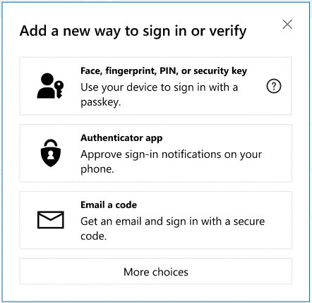 Screenshot showing the prompt to add a new way to sign in.