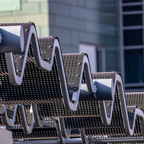 Architectural shapes, textures and patterns in a light rail platform canopy​