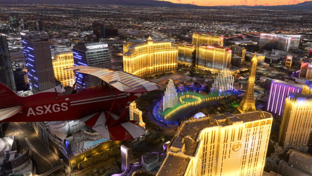 Flying over the Las Vegas Strip during night