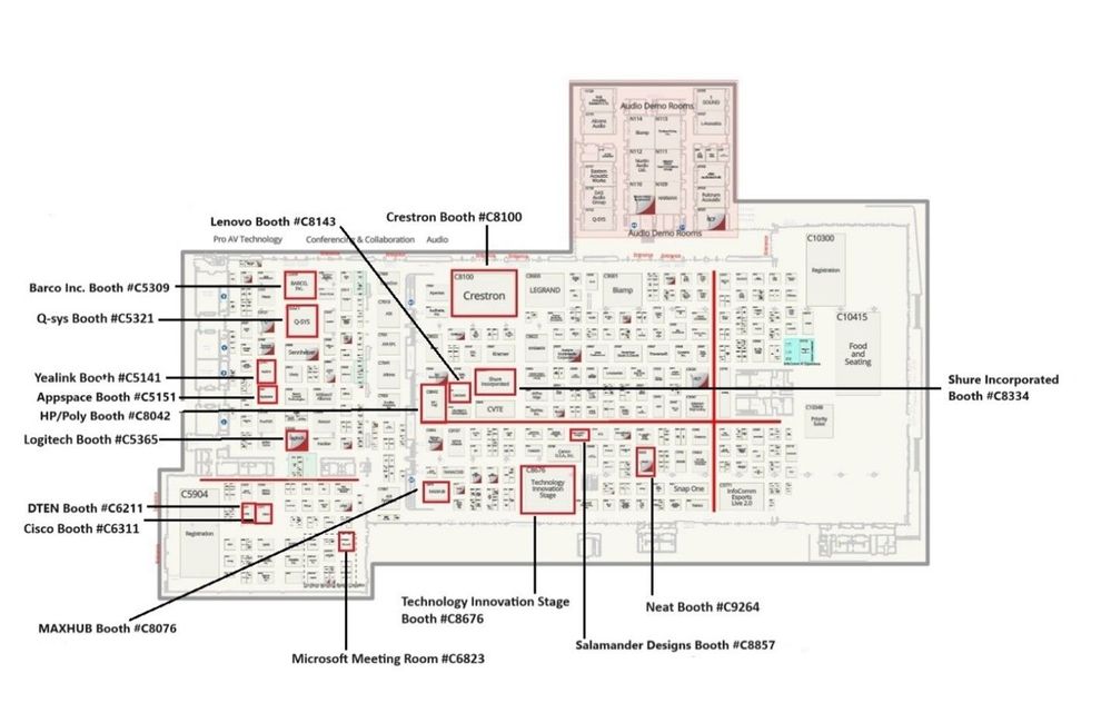 Map of partner booths on the show floor at InfoComm 2024