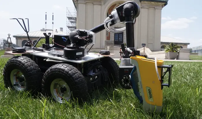 Robot on grass.