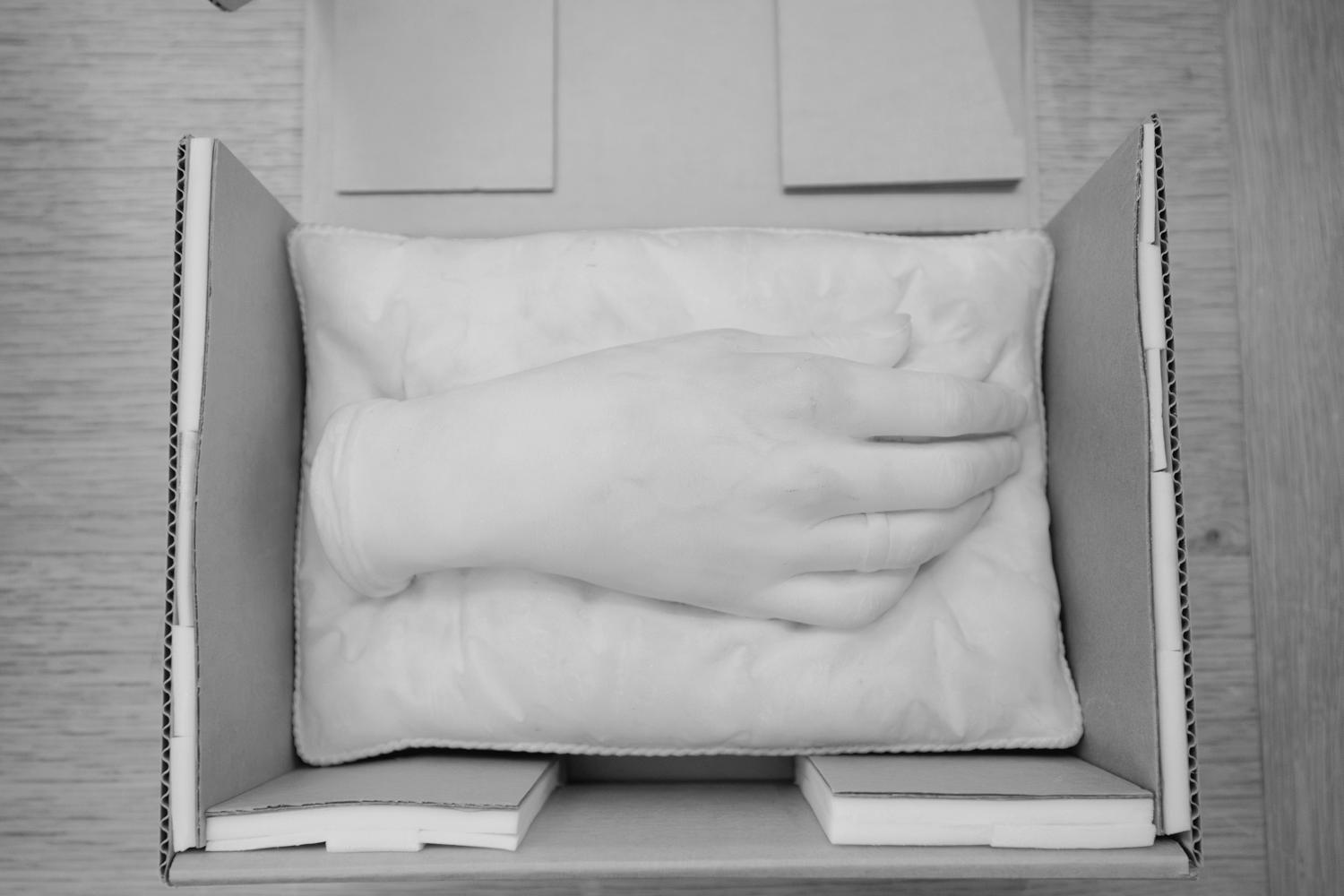 Pictured is a bust of Jane Stanford's hand.