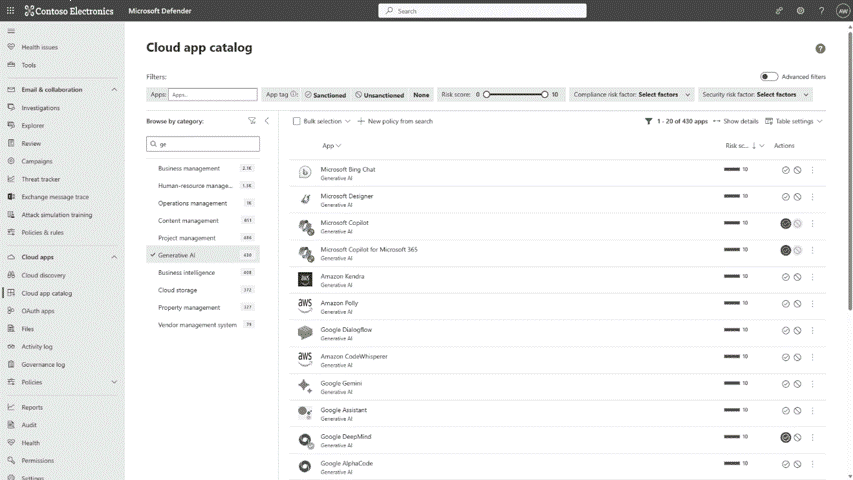 Security teams can discover the usage of GenAI applications, assess risk factors, and tag high-risk apps as unsanctioned to block end users from accessing them.