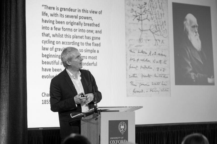 Image of Professor Sir Nigel Shadbolt FRS FREng, Principal of Jesus College and Professorial Research Fellow in Computing Science at the University of Oxford delivering his presentation at the Sheldonian Series: Life event.